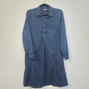 J‎ Jill M Denim Dress Long Sleeve Button Front Casual Shirt Dress Pockets